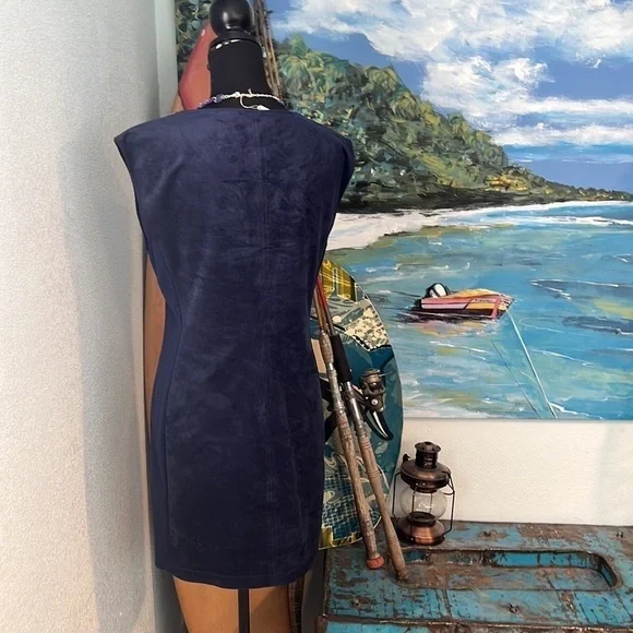 SUEDE,BCBGMAXAZRIA, Gorgeous Blue Suede, Stretch Side Panels, Zipper Shoulders,M - Picture 8 of 13